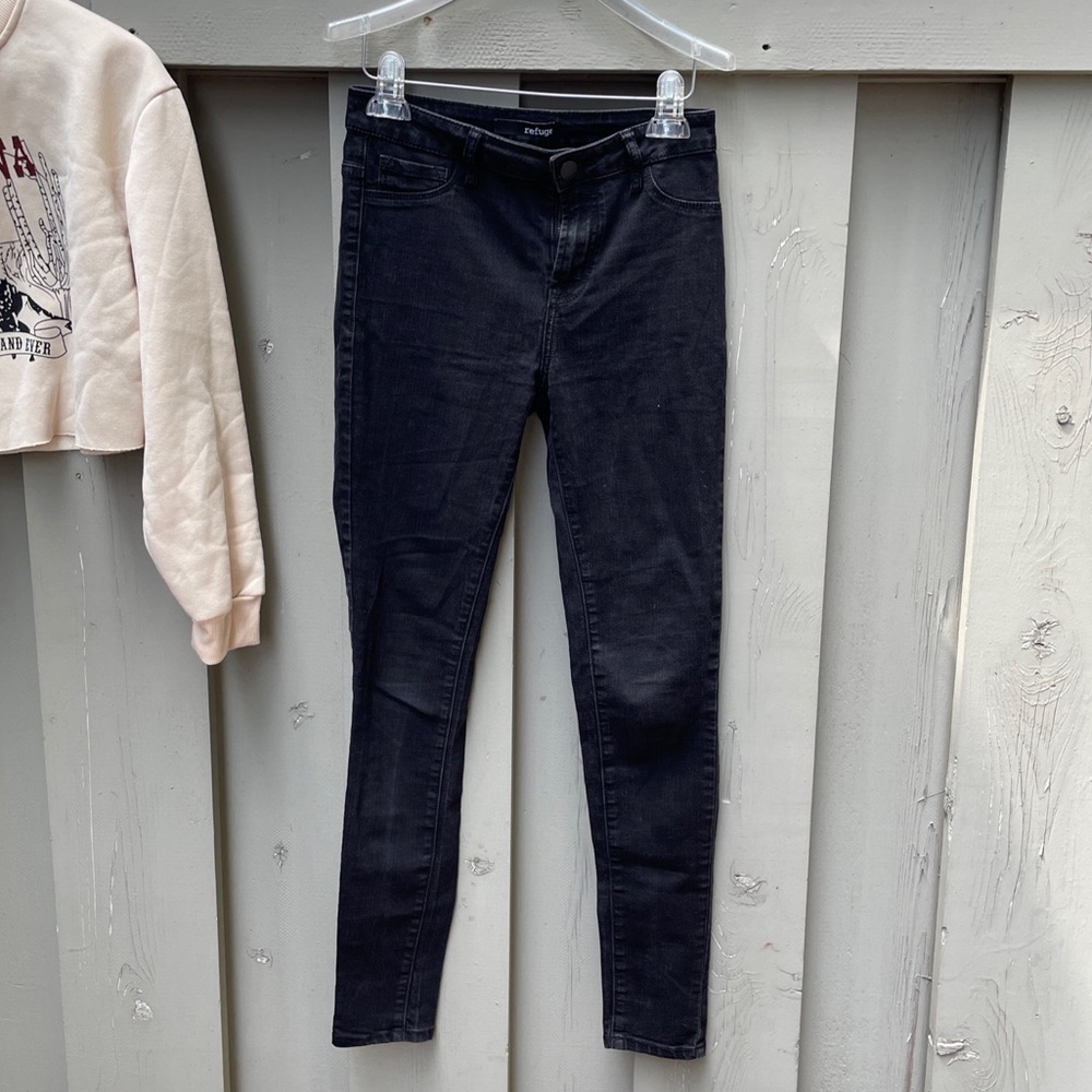 REFUGE Black High Waisted Slim Skinny Leggings Jeans Zip Closure Sz 4/27